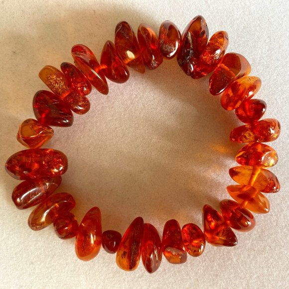 Bracelet Genuine Amber Stretch One Size Fits All Unisex Jewelry Women's Men's - Picture 1 of 11